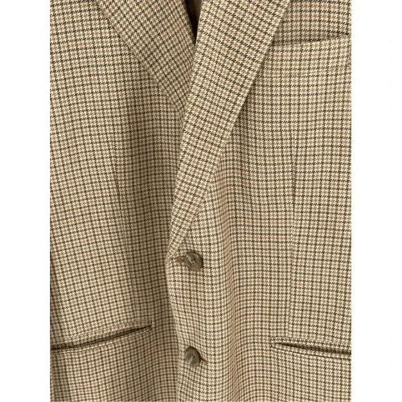 Izod Silk Blazer Sport Coat Suit‎ Jacket Men 43 R Houndstooth Tan Beige Brown